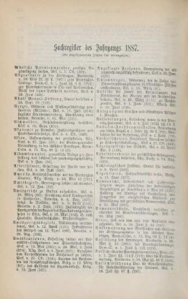 Sachregister des Jahrgangs 1887
