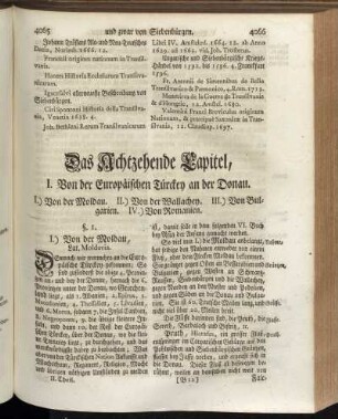 Das Achtzehende Capitel, I. Von der Europäischen Türckey an der Donau. - IV. Von Romanien.