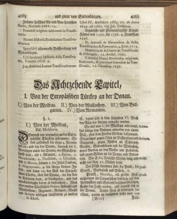 Das Achtzehende Capitel, I. Von der Europäischen Türckey an der Donau. - IV. Von Romanien.
