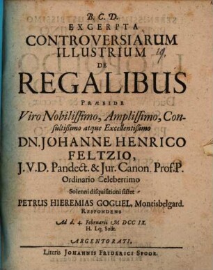 Excerpta Controversiarum Illustrium De Regalibus