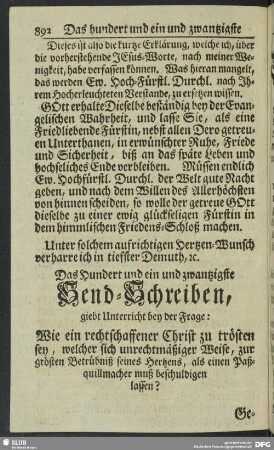 Das Hundert und ein und zwantzigste Send-Schreiben
