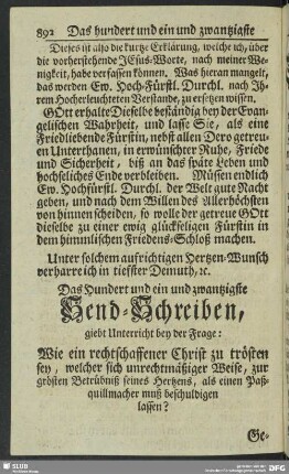 Das Hundert und ein und zwantzigste Send-Schreiben