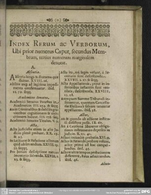 Index Rerum Ac Verborum, Ubi prior numerus Caput, secundus Membrum, tertius numerum marginalem denotat