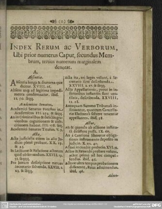 Index Rerum Ac Verborum, Ubi prior numerus Caput, secundus Membrum, tertius numerum marginalem denotat