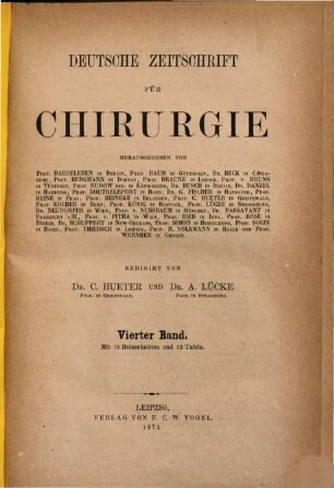 Deutsche Zeitschrift für Chirurgie. 4. 1874