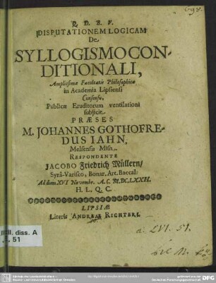 Disputationem logicam de syllogismo conditionali