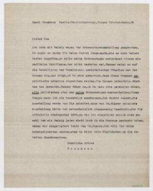Brief von Raoul Hausmann an Cesar Domela-Nieuwenhuis. Berlin