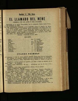 El llamado del Nene : comedia en un acto y dos cuadros