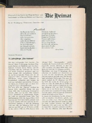 75 Jahrgänge "Die Heimat"