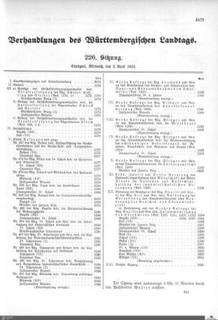226. Sitzung, Stuttgart, 2.4.1924