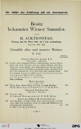 II. Auktionstag: Freitag, den 20. März 1936, ab 3 Uhr nachmittags (Nr. 218-415)