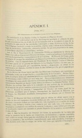 Apéndice I. Ley disponiendo que se levante el censo de las Islas Filipinas