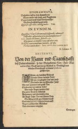 Rhythmus, Von der Natur und Eigenschafft deß Palmenbaums ...
