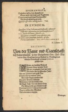 Rhythmus, Von der Natur und Eigenschafft deß Palmenbaums ...