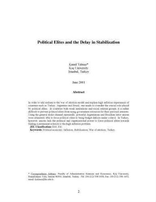 Political Elites and the Delay in Stabilization