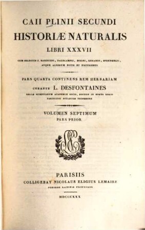 Caii Plinii Secundi Historiae naturalis libri XXXVII. 7,1