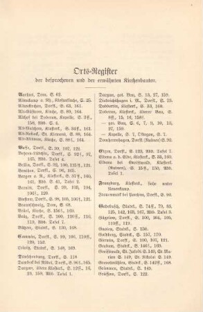 Orts-Register der besprochenen und der erwähnten Kirchenbauten