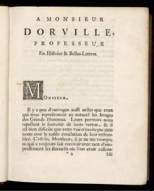 A Monsieur Dorville, Professeur En Histoire & Belles-Lettres.