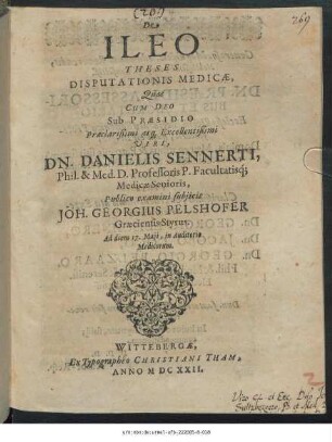 De Ileo Theses Disputationis Medicae