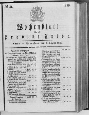 No. 31, Ausgabe vom 3. August 1839