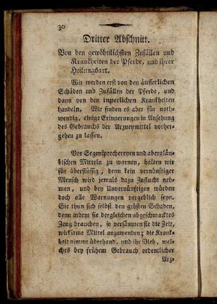 Dritter Abschnitt. Von den gewöhnlichsten Zufällen und Krankheiten der Pferde, und ihrer Heilungsart.