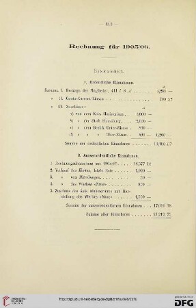 Rechnung für 1905/06 / Compte rendu des Recettes et des Dépenses de l’exercice 1905/06
