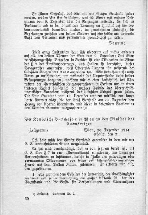 Telegramm: Der Königliche Botschafter in Wien an den Minister des Auswärtigen.