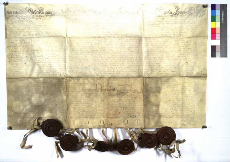 Johann Ludwig, Wildgraf zu Dhaun und Kyrburg, Rheingraf zum Stein, Graf zu Salm, Herr zu Fünstingen und Büttlingen, Generalmajor und Schenk Heinrich Kasimir zu Limpurg beurkunden die Heiratsabrede zwischen letzterem und des genannten Rheingrafen Tochter Eleonore Sophia Dorothea, Heiratsgut und Widerlegung je 4000 Gulden, Morgengabe 1000 Gulden, Erhöhung auf Obersontheim