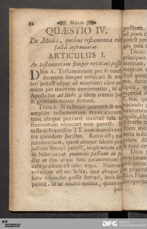 Quæstio IV. De Modis, quibus testamenta ritè facta infirmantur.