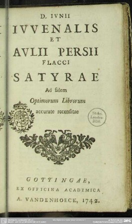 D. Iunii Iuvenalis Et Aulii Persii Flacci Satyrae