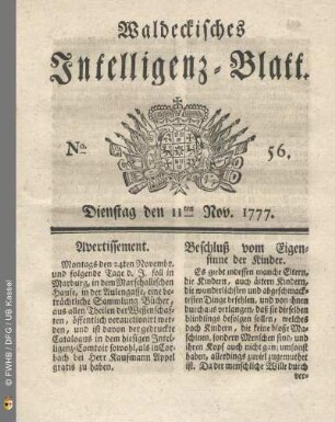 No. 56. Dienstag den 11ten Nov. 1777