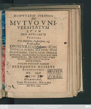 Disputatio Iuridica De Mutuo Universitatum