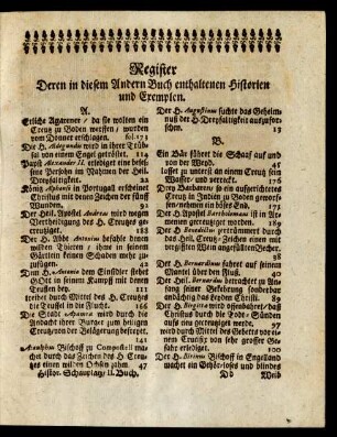 Register Deren in diesem Andern Buch enthaltenen Historien und Exemplen [!]