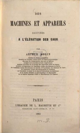 Des machines et appareils destinés à l'élévation des eaux