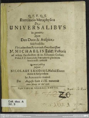 Exercitatio metaphysica de universalibus in genere