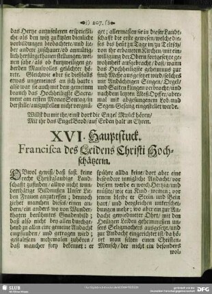 XVI. Hauptstuck. Francisca des Leidens Christi Hochschätzerin
