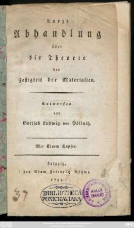 Kurze Abhandlung über die Theorie der Festigkeit der Materialien : Mit Einem Kupfer
