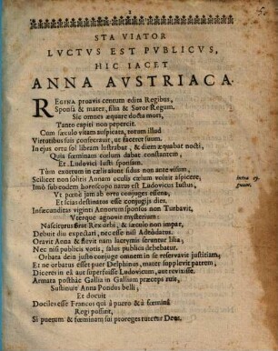 Sta, viator, Luctus est publicus: Hic iacet Anna Austriaca
