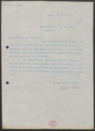 Brief an Adolf von Gross : 15.04.1911