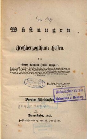 Die Wüstungen im Großherzogtum Hessen, 3. Provinz Rheinhessen