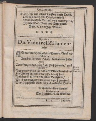 Sequitur Dn. Vidui relicti lamentatio.