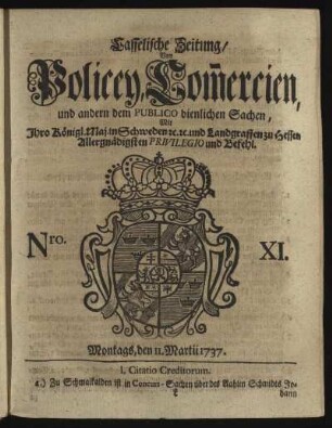 Nro. XI, Montags, den 11. Martii 1737
