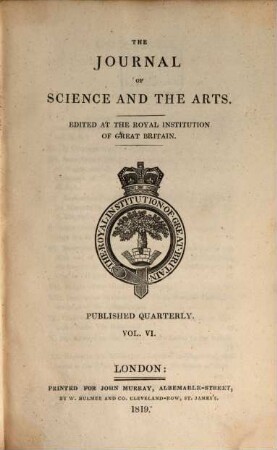 The Journal of science and the arts. 6, 6. 1819