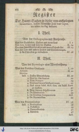 Register Der Haupt-Sachen in dieser neu-aufgelegten Grammaire.