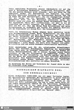 Raskolnikow mißtraut wohl dem Generalissimus?