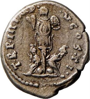 Denar des Septimius Severus mit Darstellung eines Tropaions