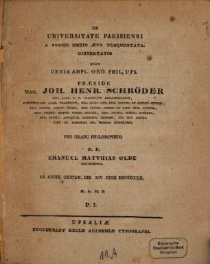 De Universitate Parisiensi a Suecis medio aevo frequentata : dissertatio