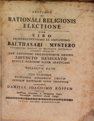 Specimen de rationali religionis electione