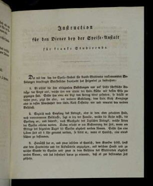 Krankenspeiseanstalt - Instruktion für den Diener
