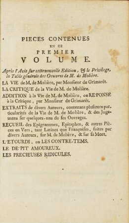 Pieces Contenues En Ce Premier Volume.